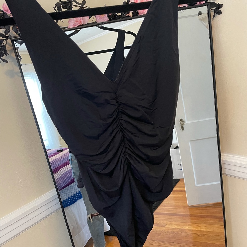 Black Ruched Bodysuit
